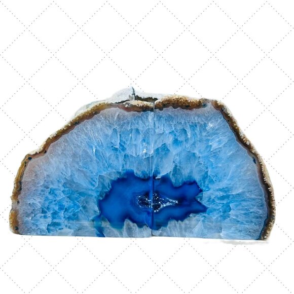 Vibrant Blue Agate Bookends, Natural Stone Office Decor, Polished Geode Book Hol - Picture 6 of 8